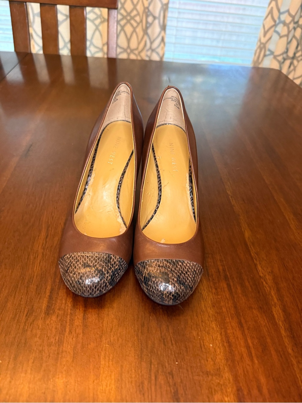 Nine West Brown Pumps with Snake-Print Cap Toe